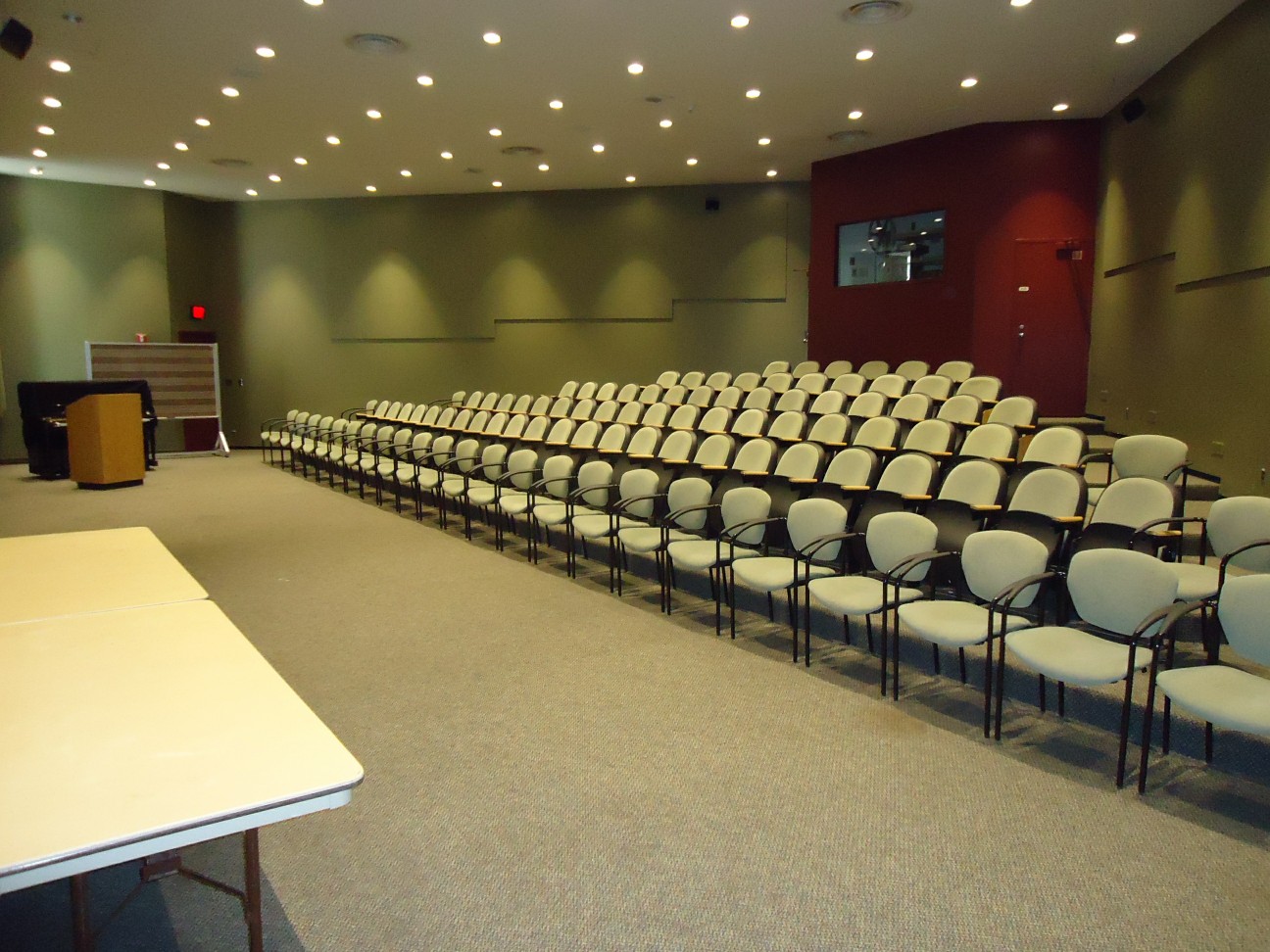 Auditorium at the University of Rochester prepared for a public programme.